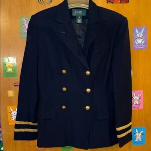 Lauren Ralph Lauren Navy Double-Breasted Blazer with Gold Trim